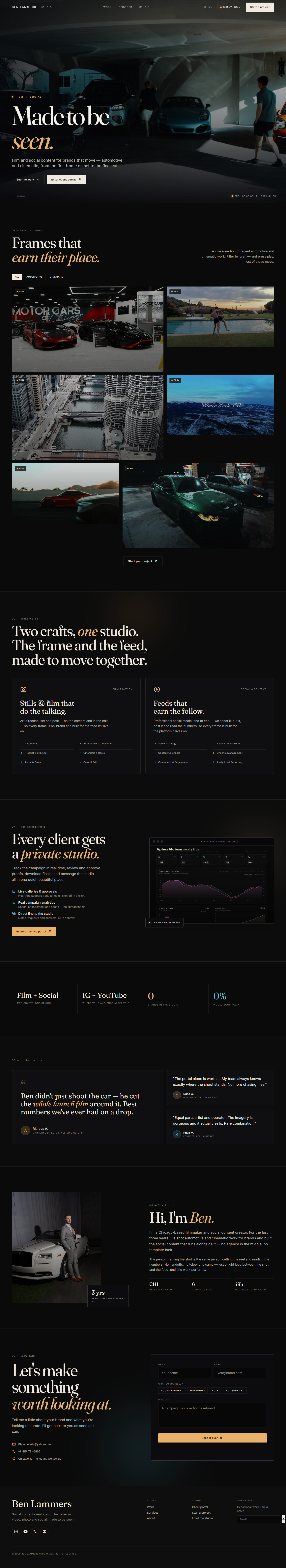 Full-page preview of the Ben Lammers Studio website